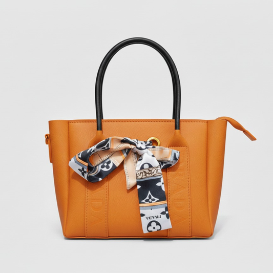 Prada Saffiano Beige Vibrant (Orange) Leather Tote
